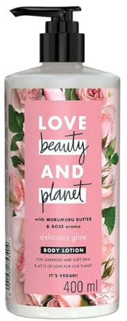 Love-Beauty & Planet Natural Murumuru Butter & Rose Glow Body Lotion | 24 hour Moisturization | Non-Sticky | Fast Absorbing | For Normal to Dry Skin | Paraben Free | Vegan | Cruelty-Free | 400 ml