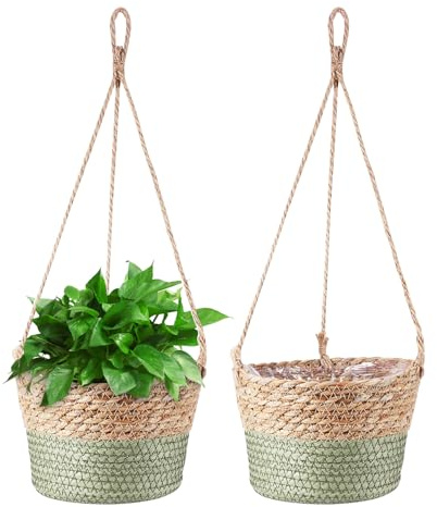Hängender Blumentopf Innen Seagrass Pflanzenkorb, Blumenampel Outdoor 20 cm | Natürliche Gewebter Blumentöpfe Seegras Pflanzgefäße Boho Blumenampel Handgewebter Pflanzkübel für Wohnkultur Drinnen Draußen