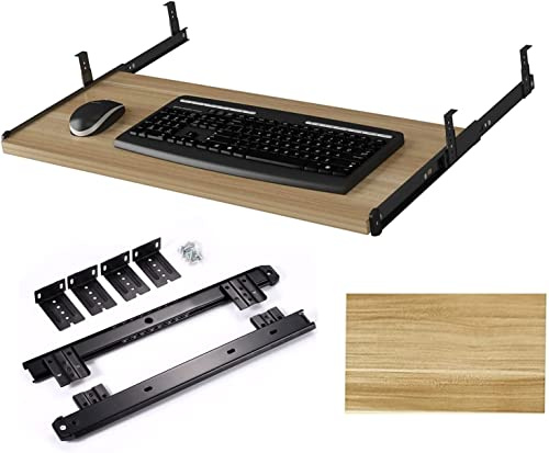 Bandeja ergonómica ajustable para teclado debajo del escritorio con cajones de almacenamiento, plataformas deslizantes, fácil instalación para escritorios y mesas, maximiza la nización y la comodidad