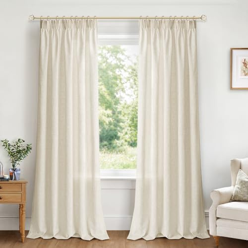 INOVADAY Gardinen mit Kräuselband 2er Set,Gardinen Wohnzimmer Modern für Schienensystem,Vorhang Halbtransparent Leinenoptik H 245 x B 140 cm,Natur