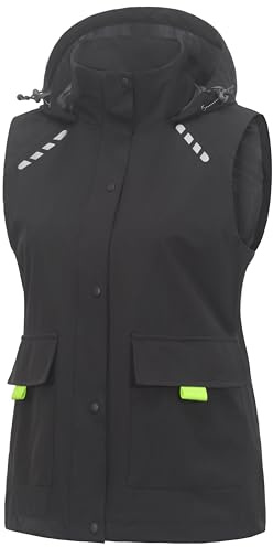 Little Donkey Andy Women's Waterproof Cycling Vests with Hood Lightweight Reflective Sleeveless Jerseys for Running (S, Black)