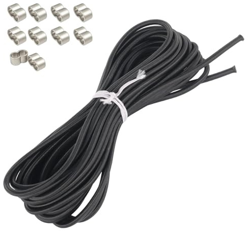 Zyiphor Gummiseil 6mm x 10m Gummikordel Expanderseil Gummiseil für Anhängerplane Elastische Gummischnur mit 10 Würgeklemmen Schwarzes Gummikordel für Planen
