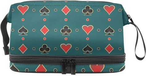 VAPOKF Poker Car Hearts Diamonds Clubs Spades Blue Pattern Cosmetic Bag for Women and Girls, Travel Toiletry Bag Makeup Handy Pouch Organizer Bag with Brush Compartment