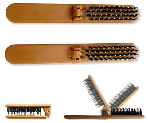 Kaiyzo Cepillo Plegable Húmedo y Seco Masaje, Peine de Viaje Plegable Portátil, Nylon ABS Alisador, Marrón, Pack de 2
