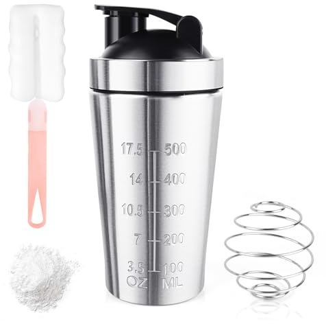 UTOCLEC Shaker de Acero Inoxidable, 500ML Protein Shaker con Bola Mezcladora Compartimento para Polvo, Agitador de Proteínas sin BPA y a Prueba de Fugas, para Batidos de Proteínas, Dieta y Fitness