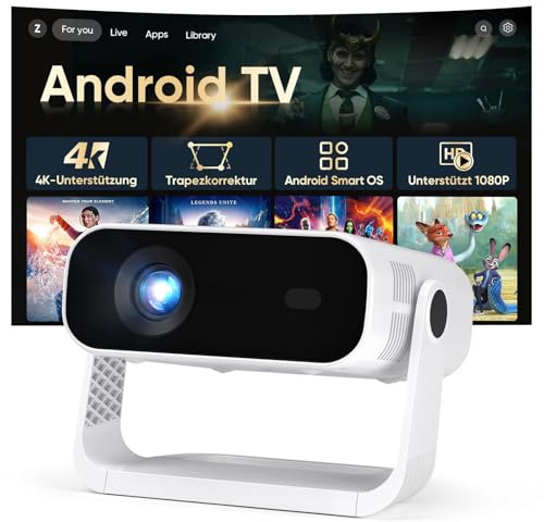 2026 Neuer Smart Mini Beamer Integrierte APP, Android 14, Unterstützt 1080P und 4K-Dekodierung, Automatische Trapezkorrektur, WiFi6 & BT5.2 ，Beamer 4K Heimkino für Handy/HDMI/PC