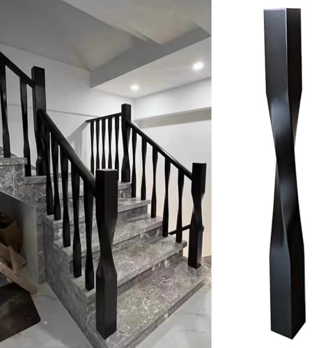 Poteau de Rampe d'escalier torsadé Noir, Poteau de balustre d'escalier carré en Bois, Colonne de Balustrade d'escalier intérieur, Poteau de Main Courante de Rampe d'escalier (2 pièces)
