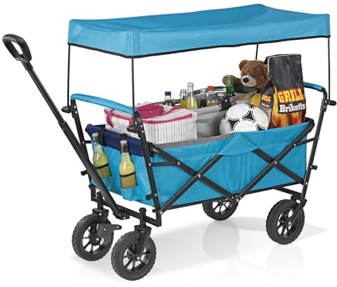 EASYmaxx rullvagn, vikbar inkl. blå tak| upp till 80 kg lastkapacitet | modern design | robust nylonöverdrag | 360° vridleder på framhjulen | med lock