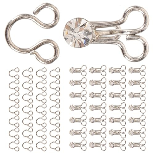 GATHINESS 20pcs Clothes Closure Hook Diamond Fastening Metal Bra Hooks Sewing Accessories Silver Retro Style Easy to Use for Apparel Sewing Projects