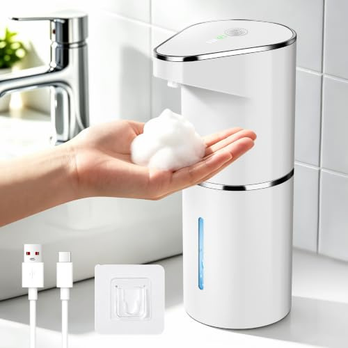 ICARE Dispensador Jabón Baño con Sensor Movimiento por Infrarrojos 350ML | Dispensador Jabon Automatico, Espuma Dosificador Jabon Baño, 3 Niveles Ajustables, USB Recargable para Cocina Baño Hotel