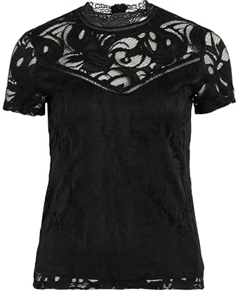 Vila Damtopp med korta ärmar, spets, Svart (Black), S