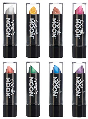 Cosmic Moon - Metallic-Lippenstift - 5g - Für faszinierende Metallic-Lippen! - Set mit 8 Farben - Enthält: Silber, Gold, Roségold, Rosa, Rot, Grün, Blau, Violett