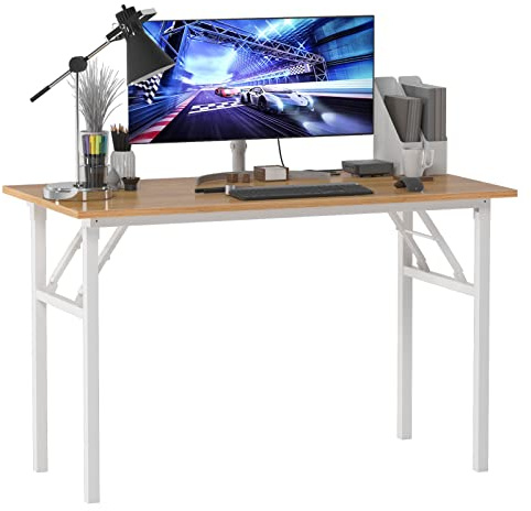 SogesHome Klapptisch Computertisch 120 x 60 x 75 cm PC Schreibtisch Büroarbeitsplatz für Home Office Verwendung Schreibtisch, Esstisch Konferenztisch, Teak & Weiss,AC5BW-120-SH