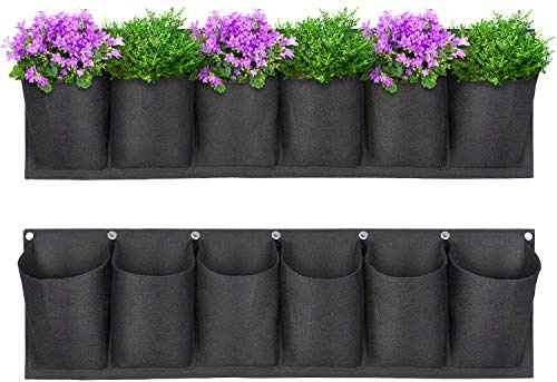 Yuccer Garten Pflanztaschen Hängend Vertikaler Garten Pflanztasche Wand Hängend Grow Bag für Balkon Höfe Draußen Drinnen Gärten Terrassen Home Decoration 6 Taschen (schwarz)