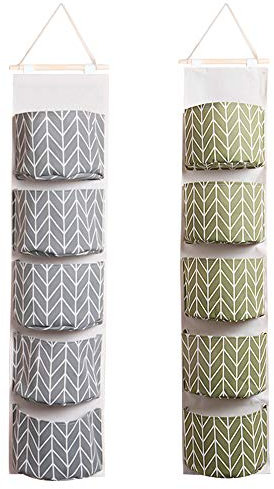 2 Stücke Mauer Hängend lagerung Tasche, Wasserdicht Über Das Tür Wandschrank Veranstalter mit 5 Taschen, Leinen Farbric Hängend Tasche Veranstalter für Badezimmer Schlafzimmer Büro