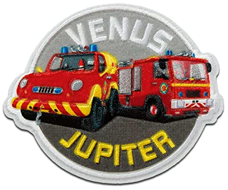 Catch the Patch Feuerwehrmann Sam Venus Jupiter Feuerwehrwagen - (Größe: 6 x 7,3 cm) – Patches & Bügelbilder zum Aufnähen oder Aufbügeln – Für Kleidung, Jacken, Rucksäcke & DIY-Projekte