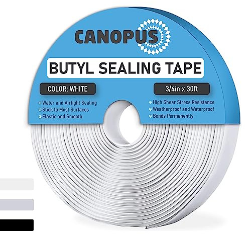 CANOPUS Nastro butilico per camper, roulotte, camper, nastro butilico extra forte bianco (2 mm x 20 mm x 9,1 m) autoadesivo