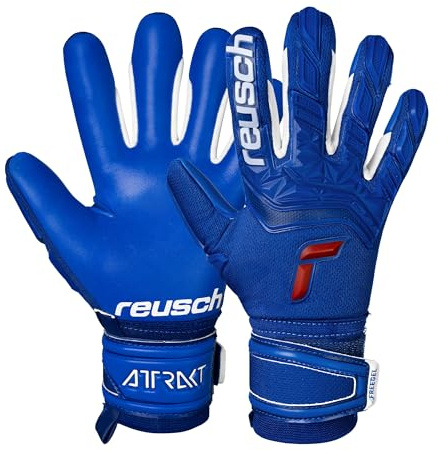 Reusch Torwarthandschuhe Herren Erwachsene | starker Grip | atmungsaktiv | robuste Performance & perfekte Passform, für Training & Spiel, Kunstrasen & Naturrasen, Größe 7-12, Attrakt Freegel Silver