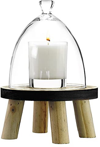 SOLAVIA Cloche en verre pour gâteau, pâtisserie, fromage, tabouret en bois, hauteur 18 cm, diamètre 16 cm, couverture de bougie pour maison, pendaison de crémaillère