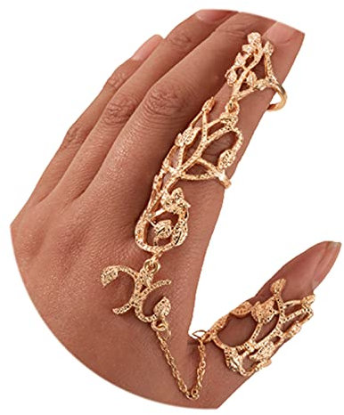 Sttiafay Gothic Knuckle Ring Kette Punk Hohl Geschnitzter Vollfinger Ring Slave Kette Zeigefinger Rings Set Schmuck für Frauen und Mädchen