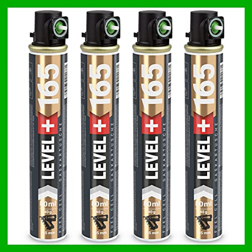 Gaspatron, 4 st. Reservgas för spikar, 165 mm, grön ring, året runt-gas, 80 ml, 40 g, Ø32, Fuel Cell RM165