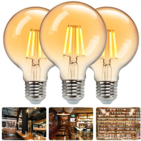 Aigostar Bombilla Vintage LED,Bombilla LED E27 Luz Calida 2200K, 8W (Equivalente a 51W),650LM,G80 Retro Bombilla Decorativa,para el Hogar, Restaurante, Cafetería, Bar-3 Unidades