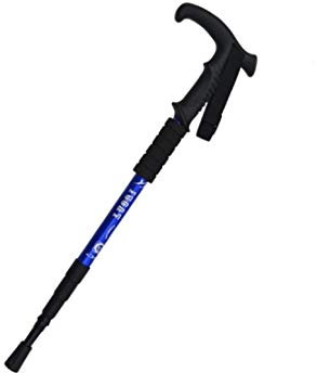 SlimpleStudio Wanderstock Ultraleichte Aluminiumlegierungs-Stoßdämpfer T-Griff gekrümmter Griff-Falten-Trekking-Pole-Stock-Outdoor-Teleskop-Spazierstock-Silber Trekkingstöcke (Color : Blue)
