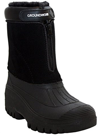 Groundwork Originals Mens Mid Calf Water Resistant Snow Rain Thermal Fur Fleece Lined Winter Mud Mucker Farm Yard Boots Black UK 9