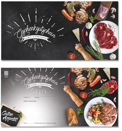 GESCHENKGUTSCHEINcom by POS-HAUER. 100 Gutscheine, blanko zum selbst Ausfüllen. Für Metzgereien Fleischereien Fleisch- und Wurstwaren.