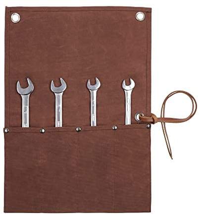 Gewachstes Segeltuch Werkzeugtasche, Werkzeugrolltasche mit 4 Einsteckensfächer, Multi-Purpose (Braun)