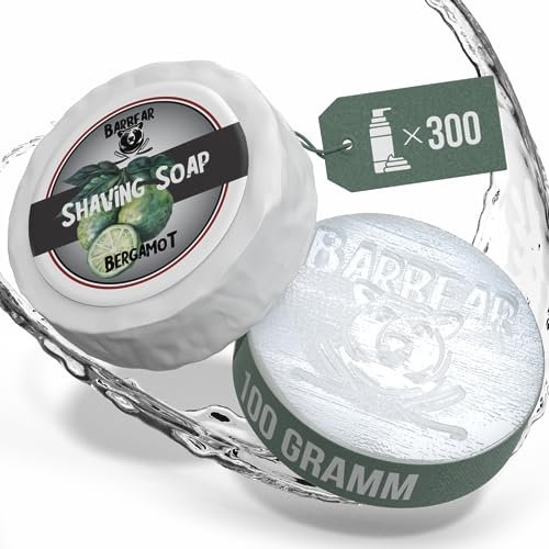 Barbear | Rasierseife de Luxe | 100g Jumbo Size | Vegane Rasiercreme-Alternative | Handgefertigt in Seifenmanufaktur | Power Formel für dichten Rasierschaum (Bergamot)
