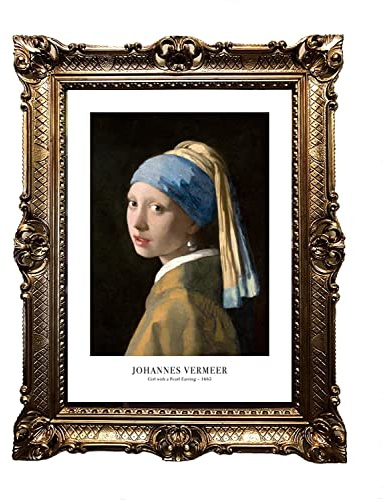 Generisch Wandbild 90x70cm Das Mädchen mit dem Perlenohrring Johannes Vermeer Wunderschönes Repro Antik-Look gerahmtes Gemälde 58B