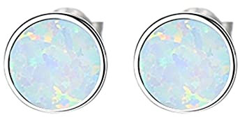 Ohrhänger Mädchen Weiß, Ohrstecker Silber 925 Runde Form Weiß Erstellt Opal Ohrringe 7x7mm Damen Schmuck