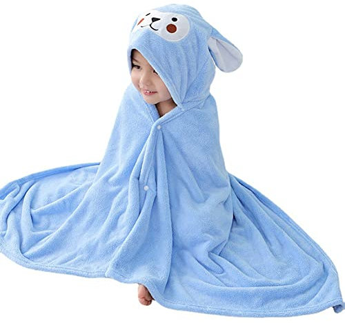 Gukasxi Asciugamano da Bagno con Cappuccio Bambini 70x140cm Assorbente e Morbido Accappatoio per Neonati e Bambini (Blu)