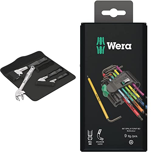 Wera '05020110001 6004 Joker 4 Set 1, self-Setting Spanner Set, 4 Pieces & 967SPKL/9BO Multicolour TX-Key Set, TX8 - TX40, 9pc, 05073599001