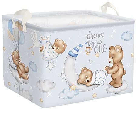 Clastyle Sleeping Animal Baby Laundry Hamper Collapsible Clothes Kids Storage Basket Waterproof Boys Girls Toy Box for Nursery Room, Bear, 40 * 30 * 30 cm