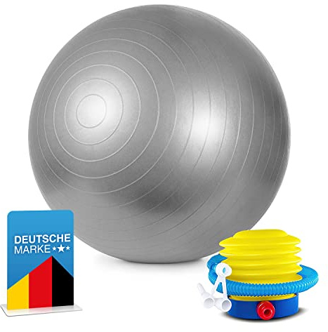 Body & Mind Pelota de Gimnasia de 50 cm. Incl. Bomba para Fitness, Yoga, Pilates Gris-Plata