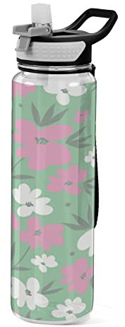 Vintage White Pink Flowers Girls Cycling Water Bottle Water Bottles BPA Free Water Bottle for Women Men