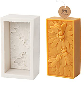 Xidmold Biene Blume Silikonform Kerzenform, Seifenform Silikon Biene, Biene Und Blume Muster Silikon-Formen für Bienenenwachskerzen, Seife, Fondant, Mousse, Harz Handwerk (Groß)
