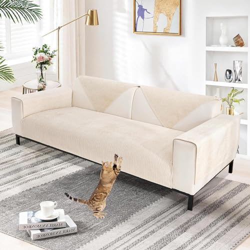 TOPCHANCES Sofa Überzug,Chenille Sofabezug 1/2/3/4 Sitzer Couch Überzug L Form Universelle rutschfeste Eckcouch Waschbar Sofabezug Hund Katze Kratzschut(Gebrochenes Weiß,70×210cm 1pcs)