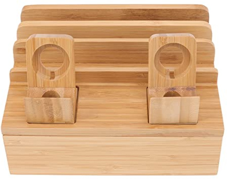 Ladestationshalter aus Bambus, Ladestationsst?nder Mit 5 Anschlüssen, Dockingst?nder aus Holz, Elektronischer Organizer Für Mehrere Ger?te, Telefone, Tablets, Laptops(Natürliche Farbe)