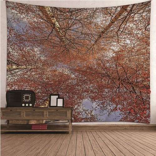 Aotiwe Wandtücher Groß, Deko Wandteppich Herbstthema Ahornwald Orange Weiß Tuch Wand aus Polyester Wanddeko Wohnzimmer 350x256cm