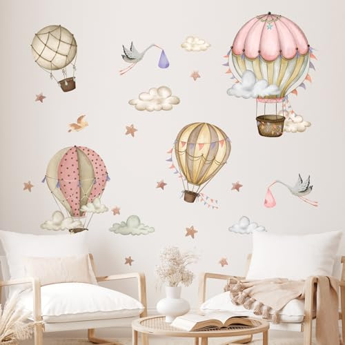 Tanlaby Cartoon Heißluftballon Wandtattoo Wandsticker Schwan Vögel | Selbstklebend Abnehmbar Wandkunst Aufkleber für Kinderzimmer Schlafzimmer Spielzimmer Wanddekoration