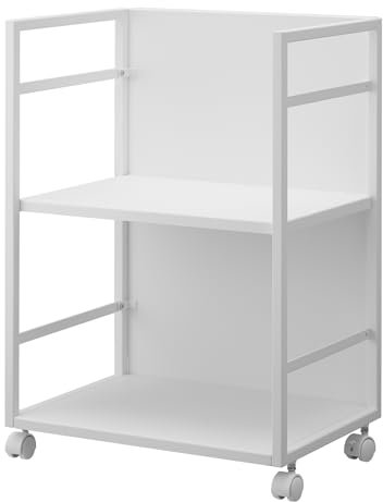 Yamazaki 4810 Tower 2-stöckiger Halbgeschlossener Aufbewahrungswagen, Weiß, Stahl/Nylon, Minimalistisches Design, 42 x 32 x 60 cm (LxBxH)