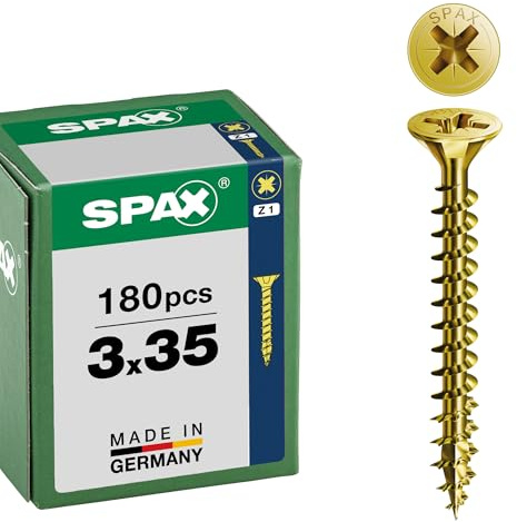 SPAX Universalschraube 3 x 35 mm, 180 St., Senkkopf Z1, Vollgewinde, YELLOX | Spanplattenschraube mit YELLOX Beschichtung, Senkkopf und 4CUT-Spitze für Holzverbindungen im Innenbereich ohne Vorbohren