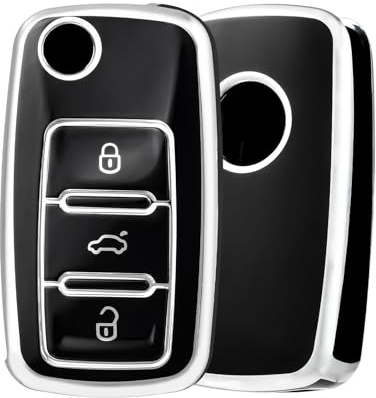 OFF WE GO Autoschlüssel Hülle für VW Polo T5 Golf 4 5 6 Tiguan UP | Schlüsselhülle Cover für Volkswagen Caddy Beetle EOS Seat Skoda Klapp Touran Altea Leon TPU Schlüsselcover Schutz Gehäuse