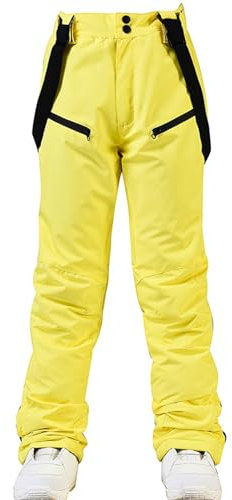 ALSOGO Damen Frauen Skihose Hosenträgerhose Outdoorhose Wasserdicht Winddichte Warme Gefütterte Schneehose Snowboardhose Skilanglaufhose Thermohose Wanderhose Softshellhose Gelb#02 XL