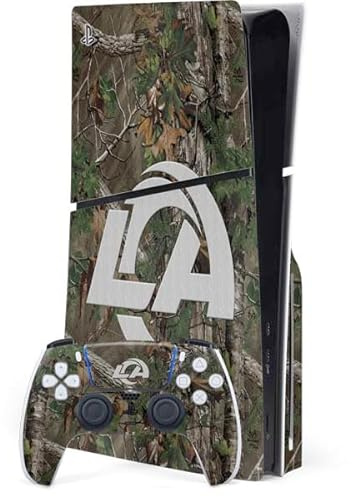 Skinit Decal Gaming Skin Compatible with PS5 Slim Disk Bundle - Officially Licensed NFL Los Angeles Rams Realtree Xtra Green Camo Design
