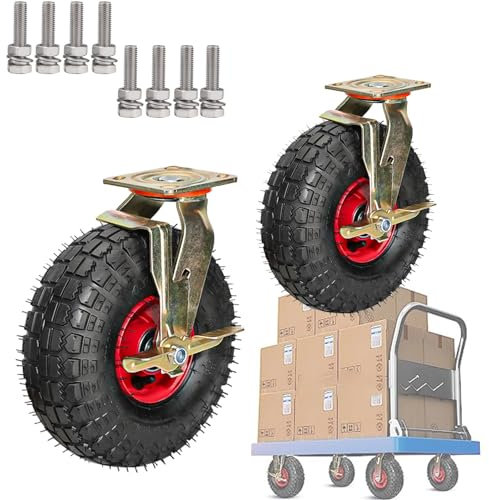 Stück Lenkrollen, Industrie-Schwerlastrolle, Gummi-Lenkrad, luftgefüllt, mit Kugellagern, 200 kg Tragkraft, für Trolleys, Karren, Möbel, Transportwagen, Werkbank