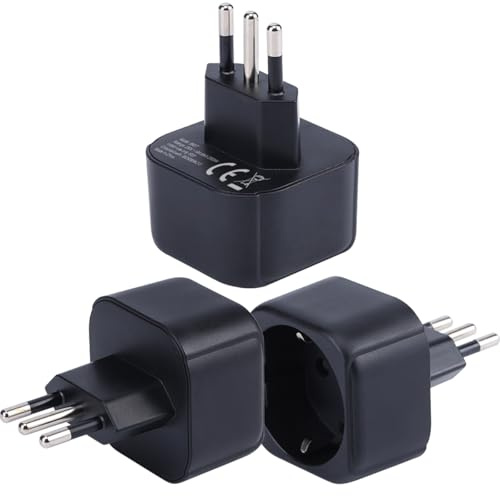 DentJet Europa zu Italien/Chile Stecker Adapter, EU Schuko Stecker Fit zu Italienisch/Chilenischer Buchse, Europa/Deutschland/Französisch Typ C/E/F Stecker zum Typ L Reise Stecker Konverter (3 Stück)